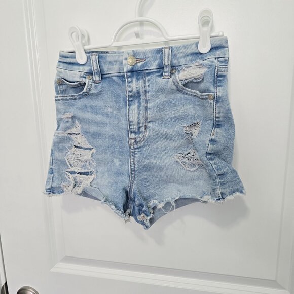 American Eagle Jean Shorts Next Level Stretch Light Wash Size 0 Distressed - Picture 2 of 9